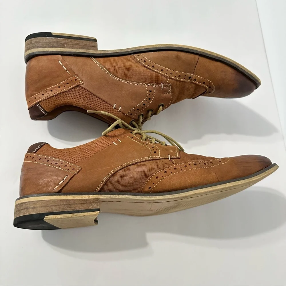 Steve Madden Men Dress Shoes Oxford Tan Wingtip Lace-Up Brown Leather Brogue 10